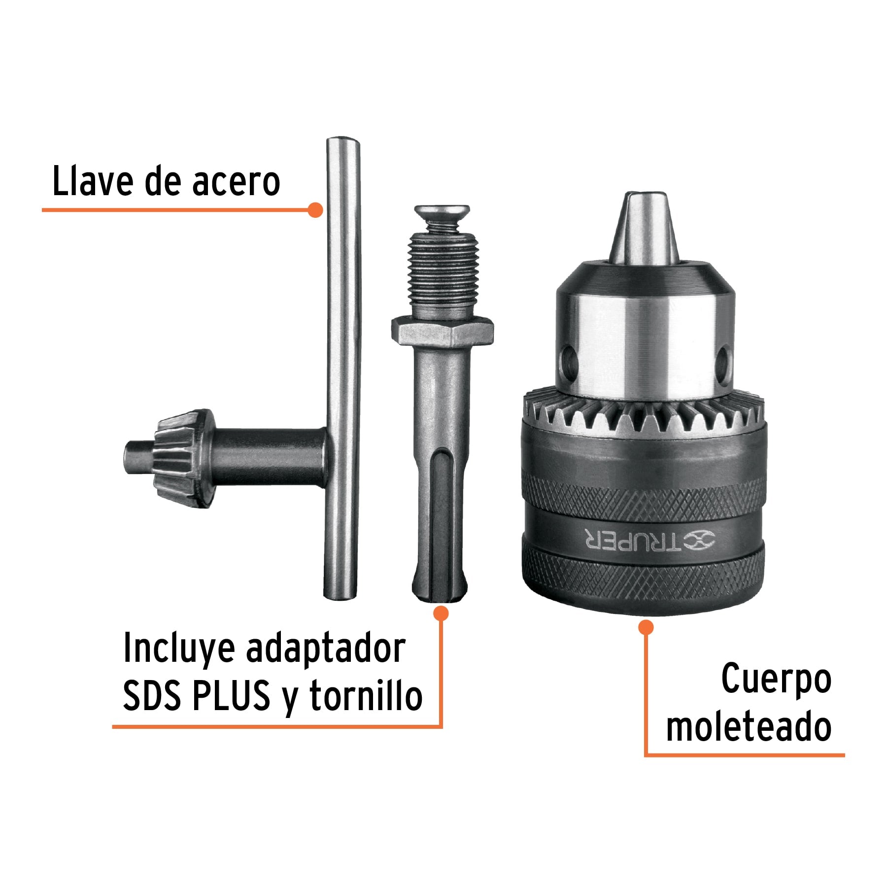 Broquero de 1/2" con llave y adaptador SDS Plus para rotomartillo