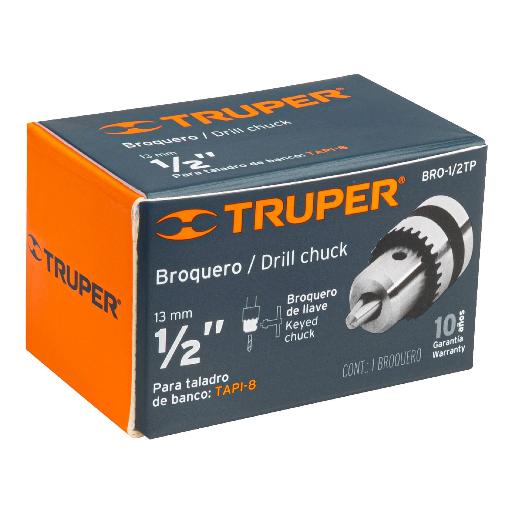 Broquero 1/2" con llave para taladro de piso TAPI-8, Truper