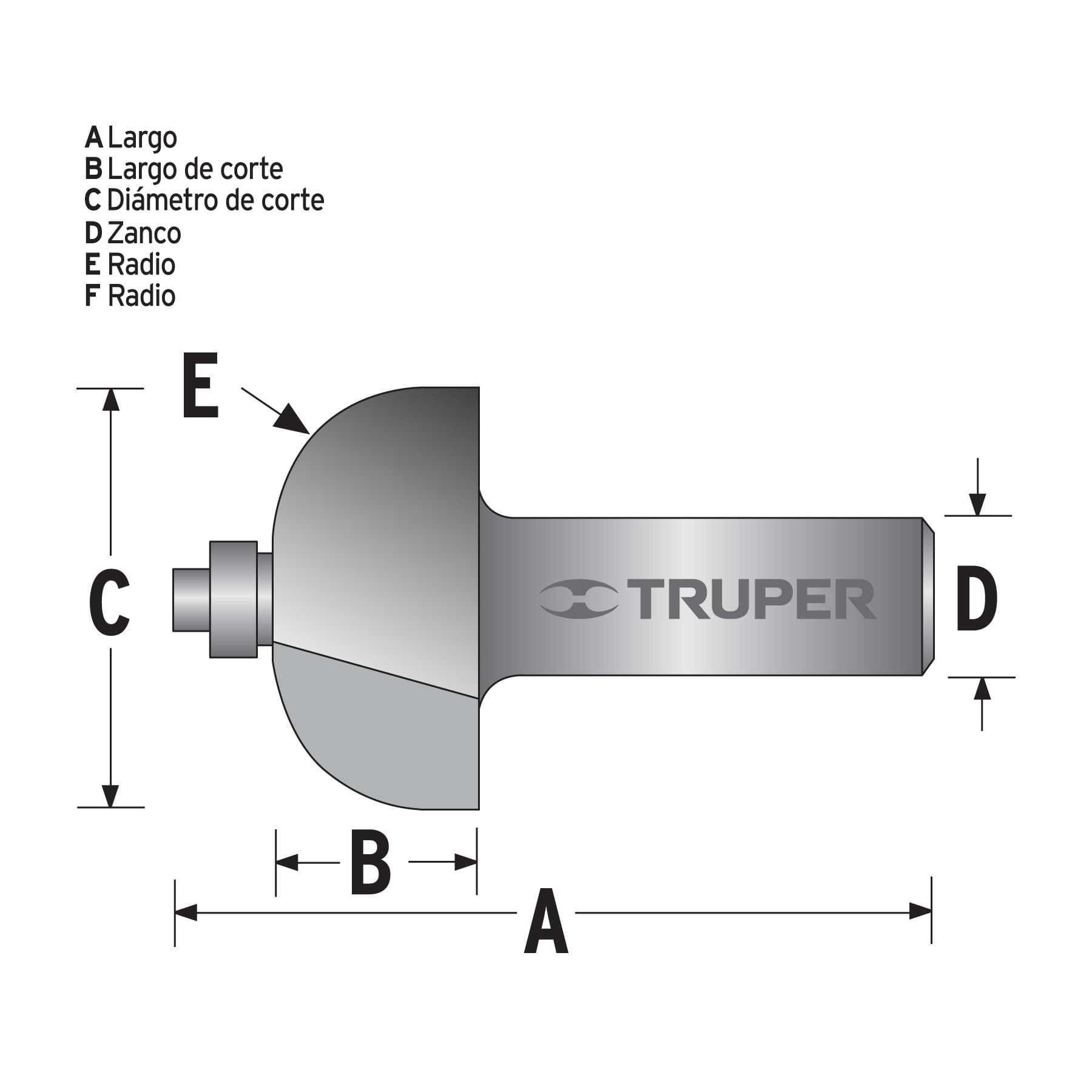 Broca para router, bocel cuarto, 1-1/8" con balero, Truper
