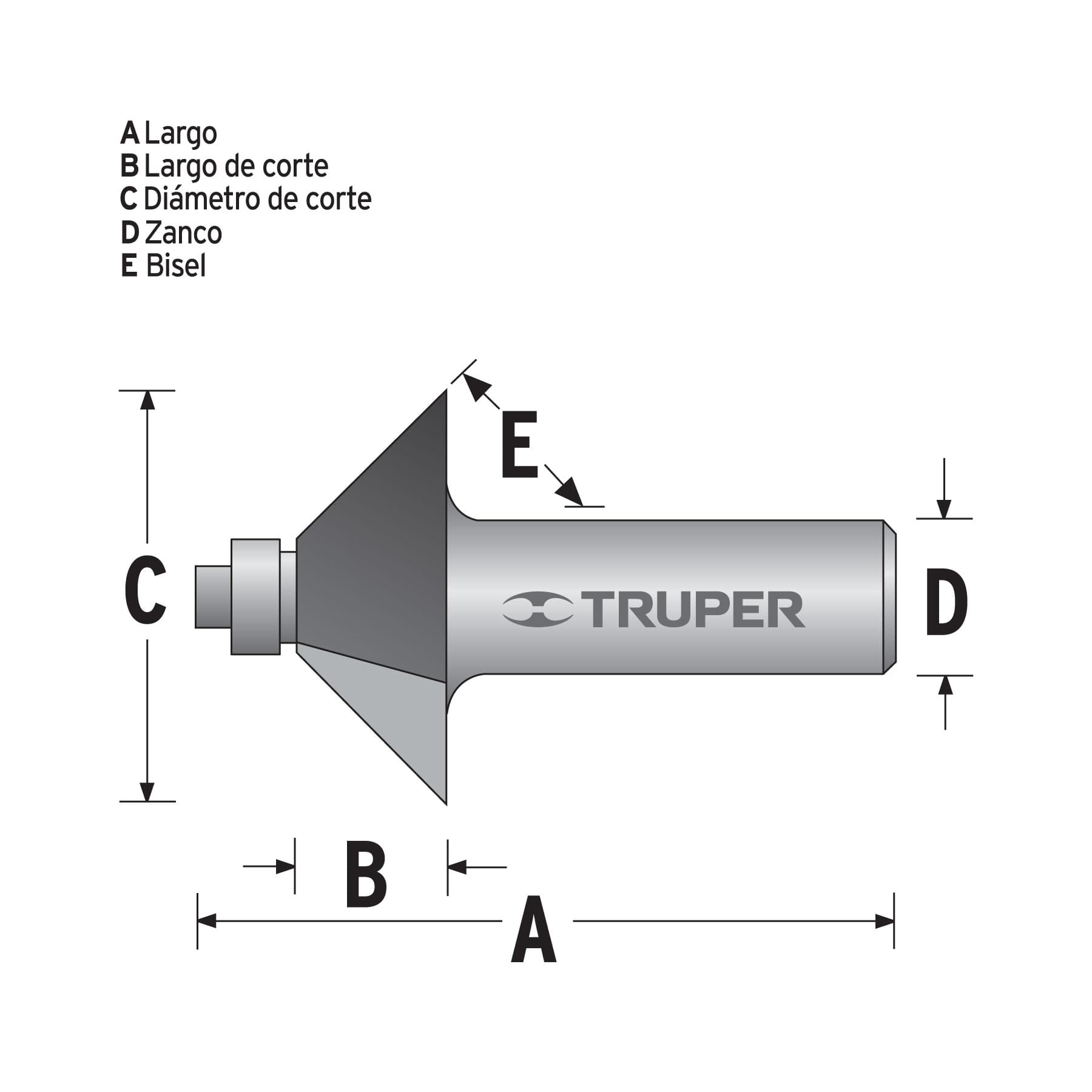 Broca para router, chaflán, 1-1/4" con balero, Truper
