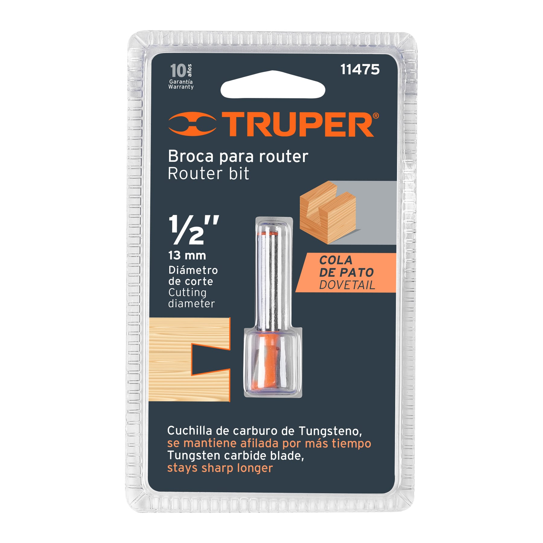 Broca para router, cola de pato, 1/2", Truper