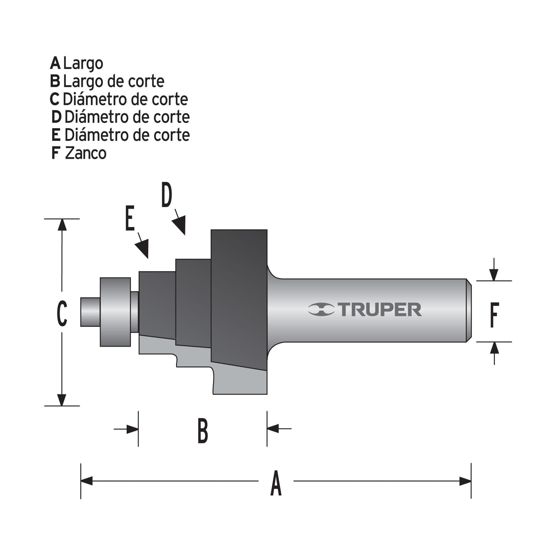 Broca para router, escalonada, 1-1/8", con balero, Truper