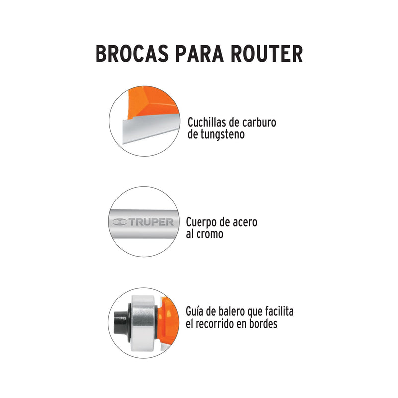 Broca para router,  Española,  1-1/4",  con balero,  Truper