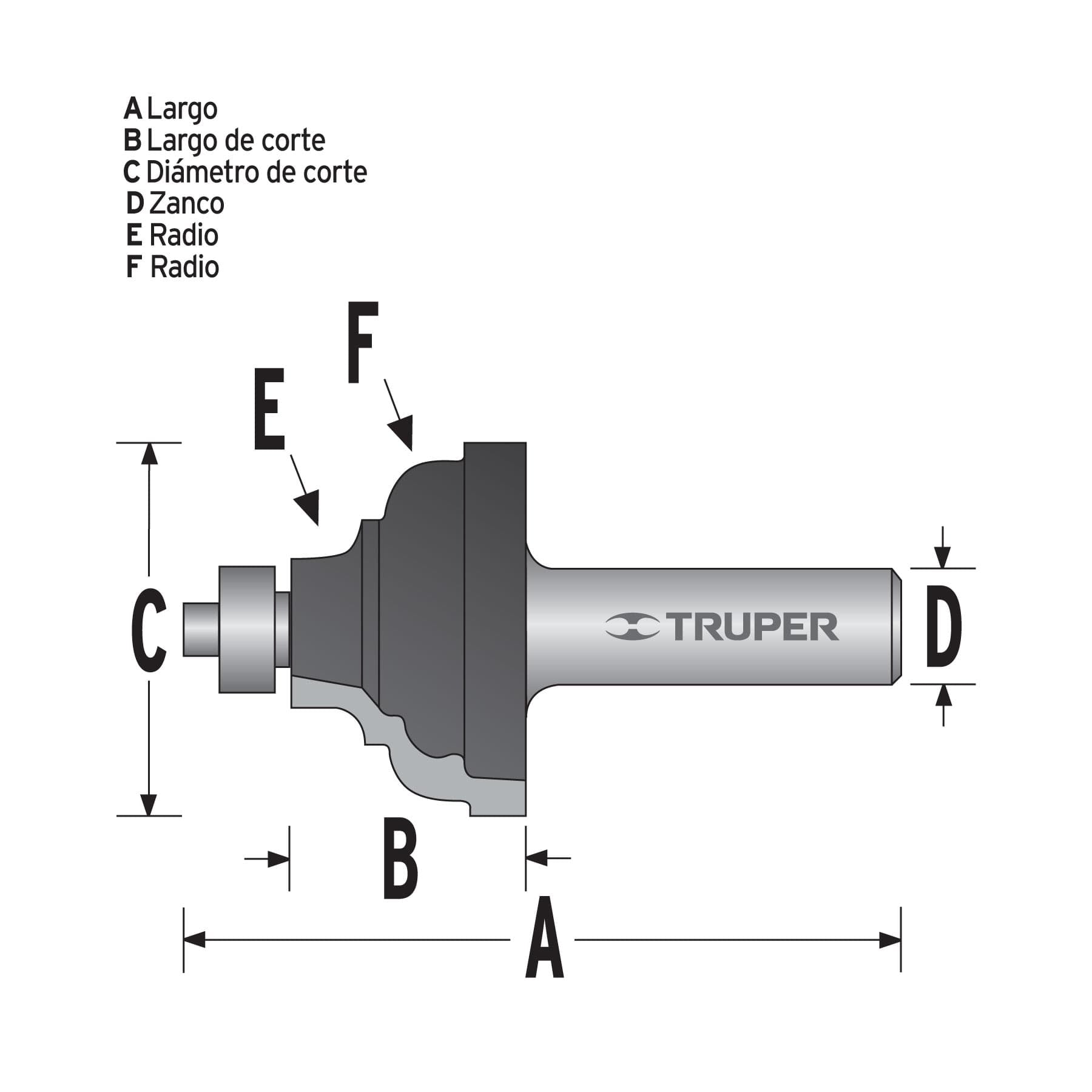Broca para router, española, 1-1/4", con balero, Truper