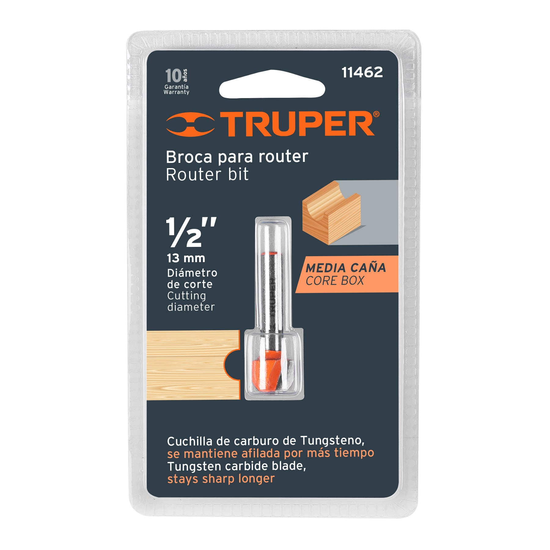 Broca para router, media caña, 1/2", Truper