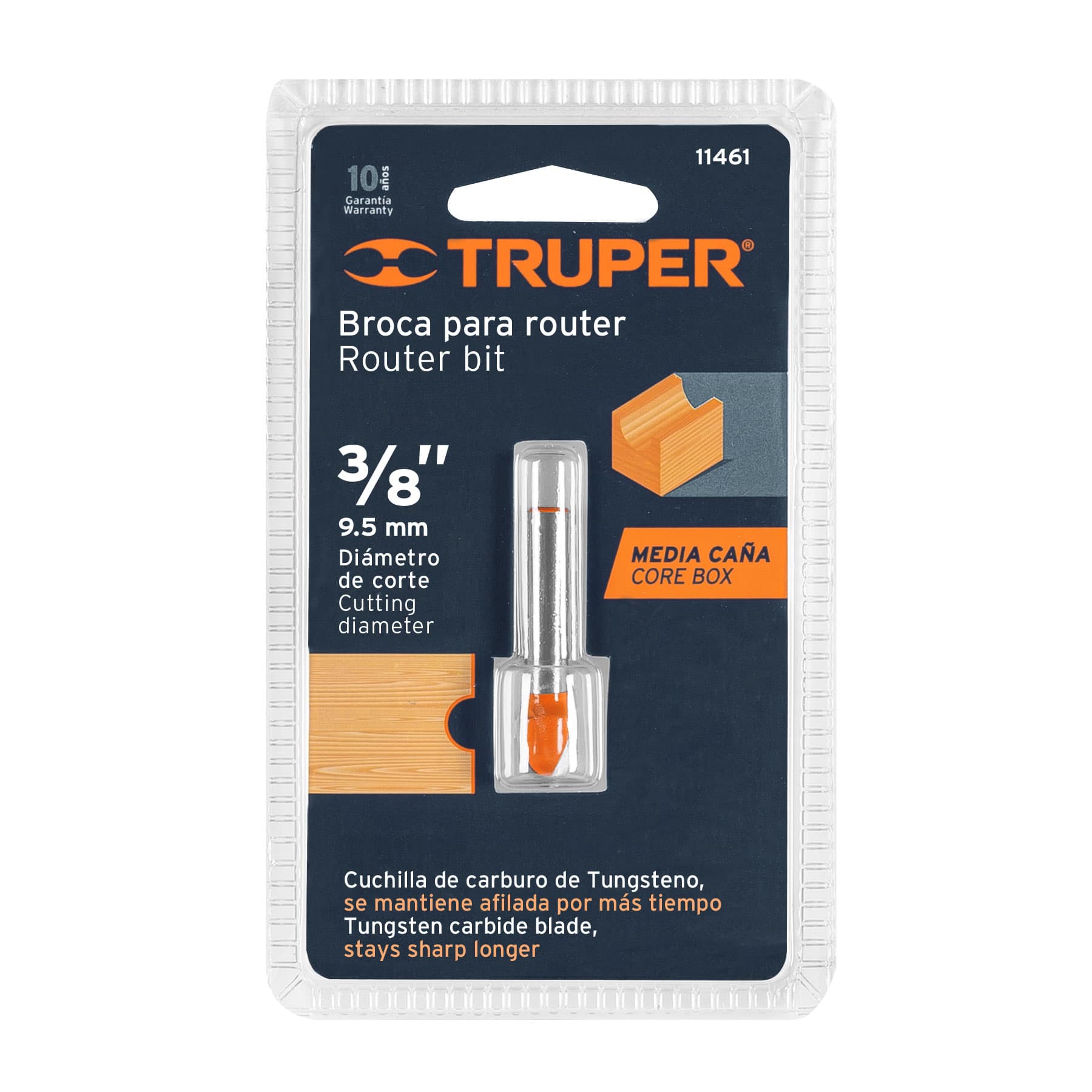 Broca para router, media caña, 3/8", Truper