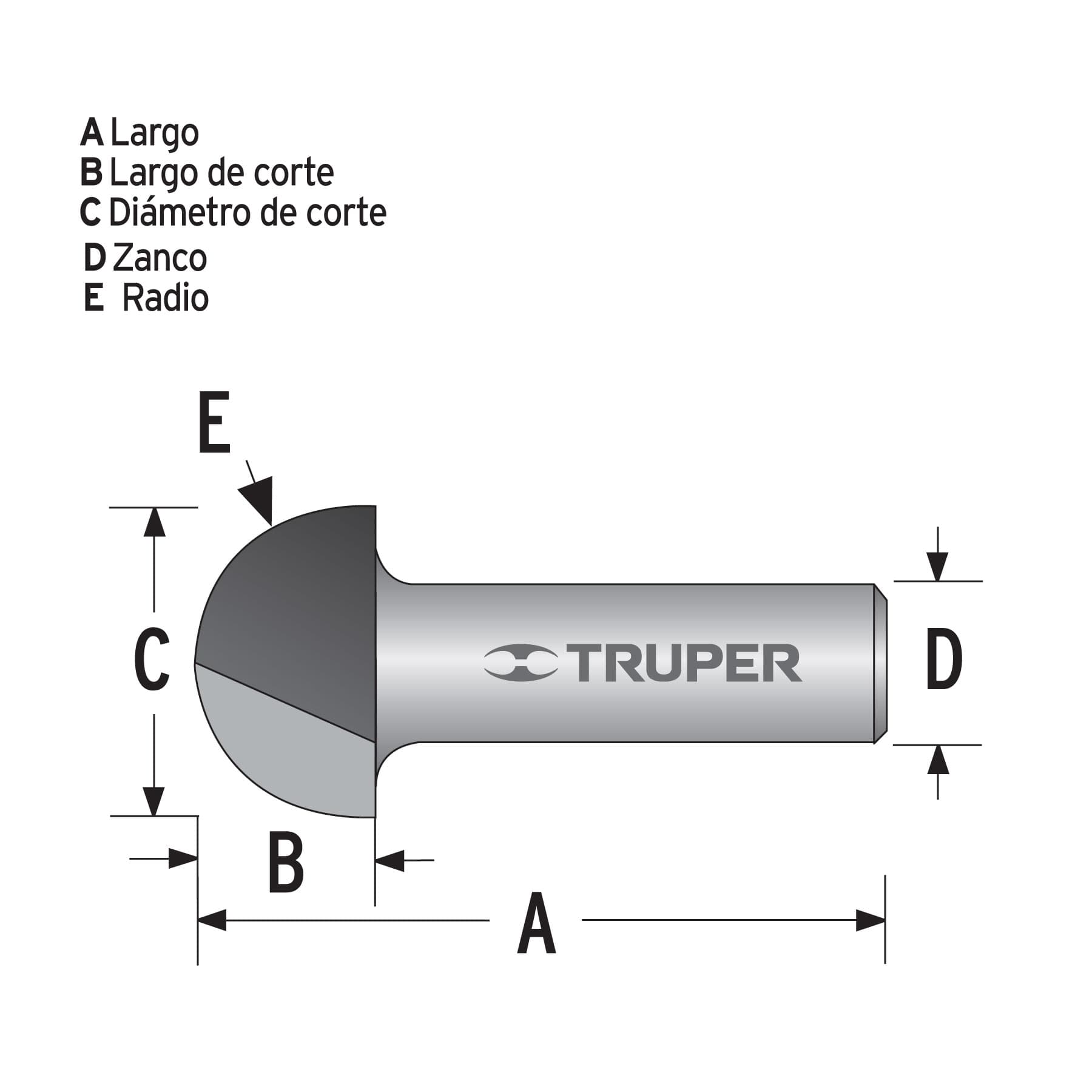 Broca para router, media caña, 3/8", Truper