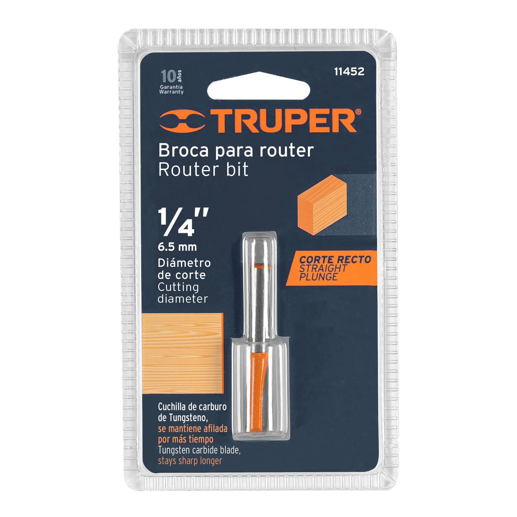 Broca para router, recta 2 filos, 1/4", mediana, Truper
