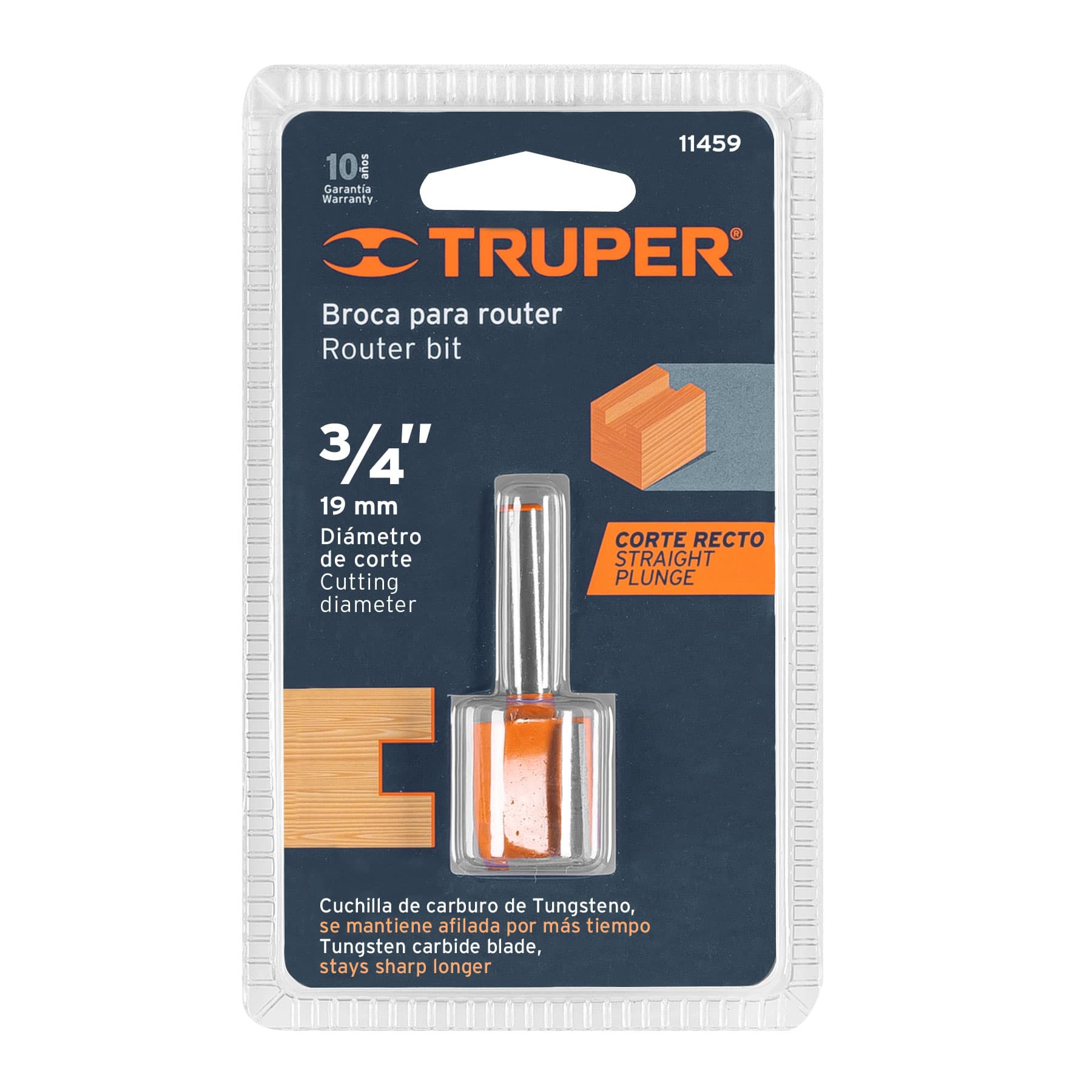 Broca para router, recta 2 filos, 3/4", Truper