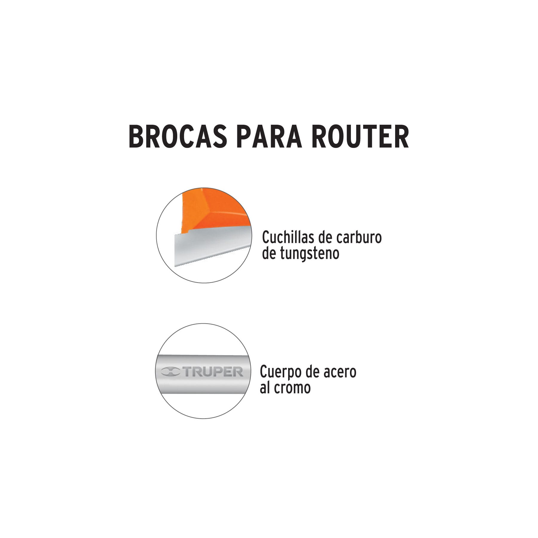 Broca para router, recta 2 filos, 3/8", Truper