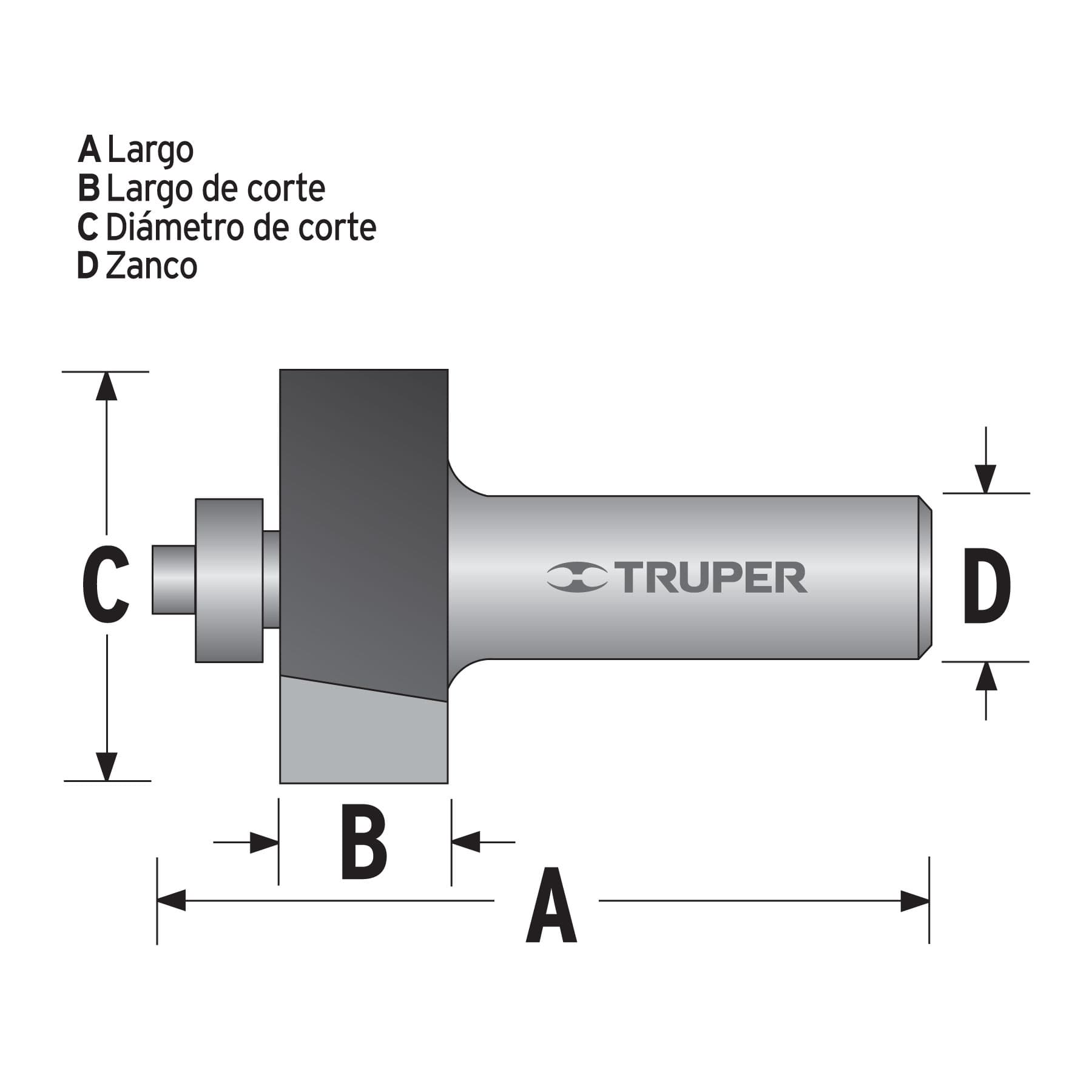 Broca para router, rebajado, 1-1/4" con balero, Truper
