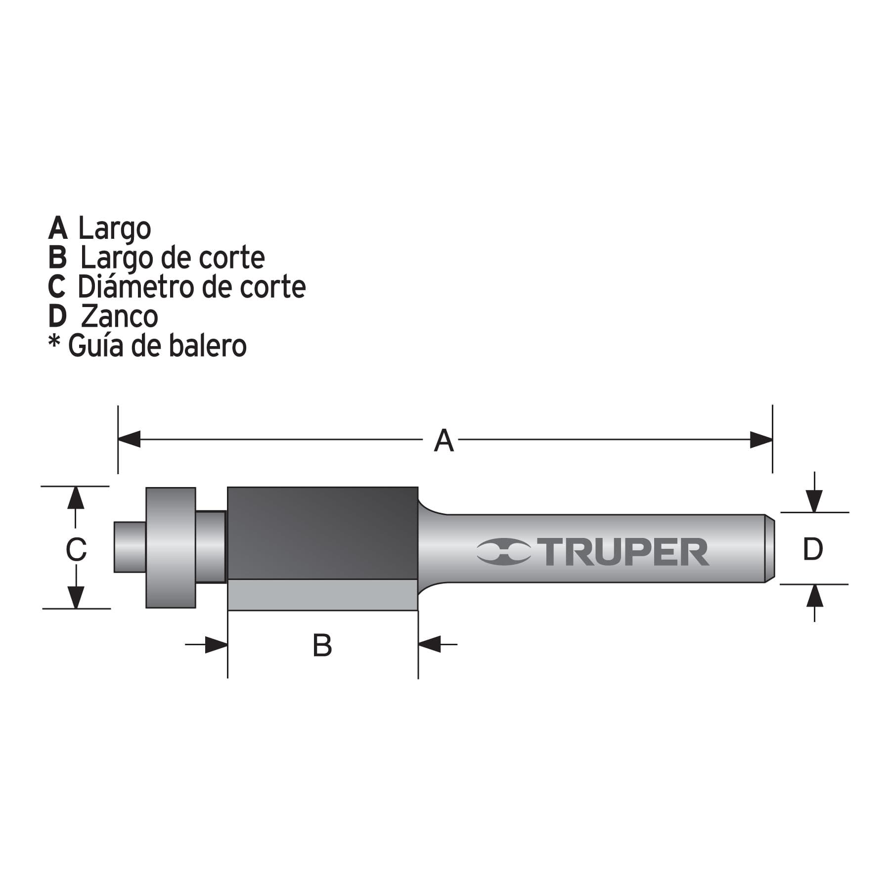 Broca para router, corte recto, 1/2" con balero, Truper