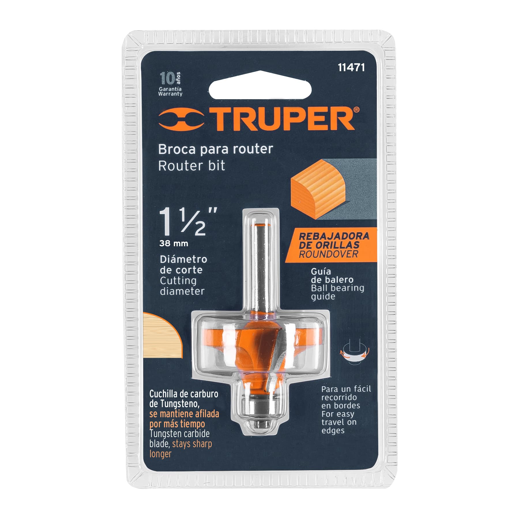 Broca para router, redondeado, 1-1/2" con balero, Truper