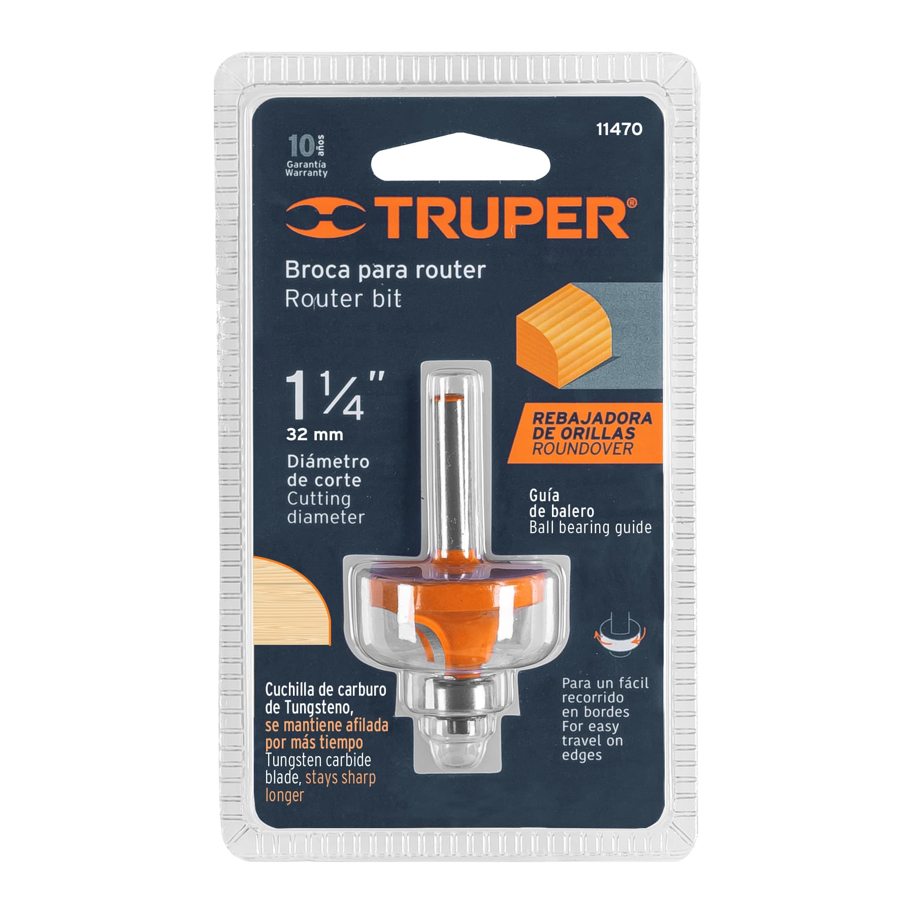 Broca para router, redondeado, 1-1/4" con balero, Truper