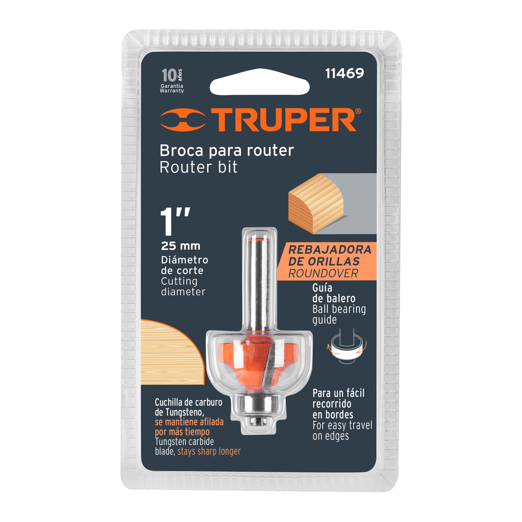 Broca para router, redondeado, 1" con balero, Truper