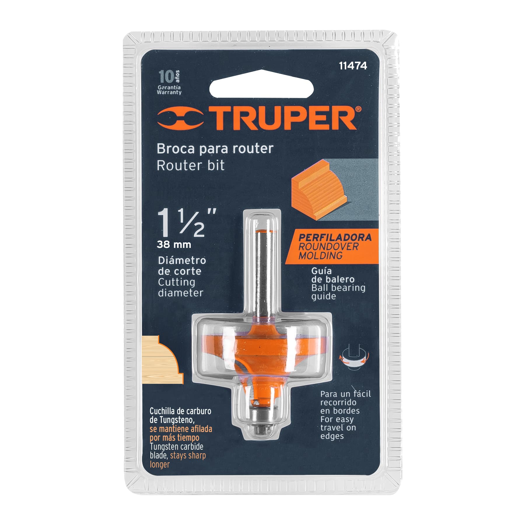 Broca para router, redondeado con moldura, 1-1/2" con balero