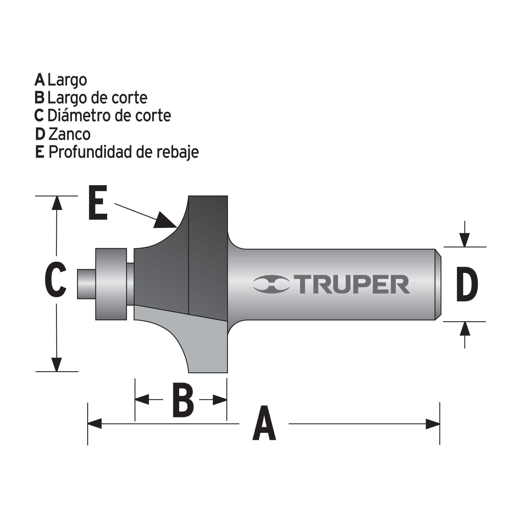 Broca para router, redondeado con moldura, 1-1/2" con balero