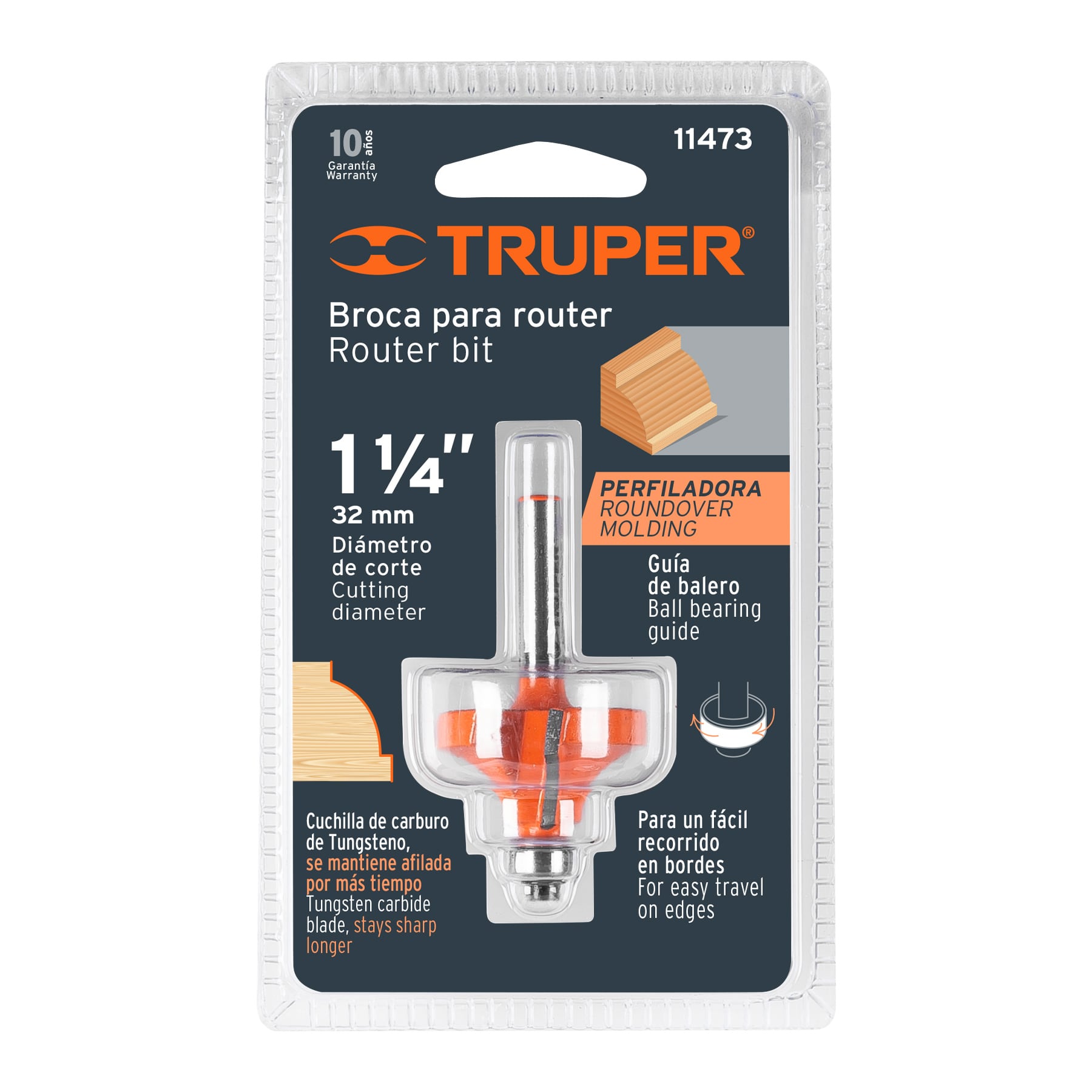 Broca para router, redondeado con moldura, 1-1/4" con balero