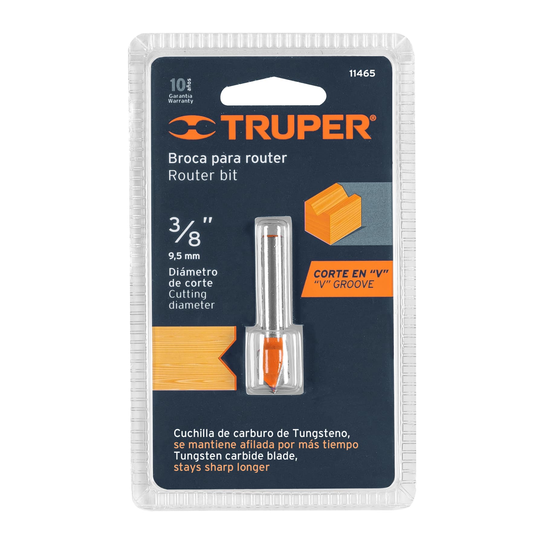 Broca para router, corte en "V", 3/8", Truper