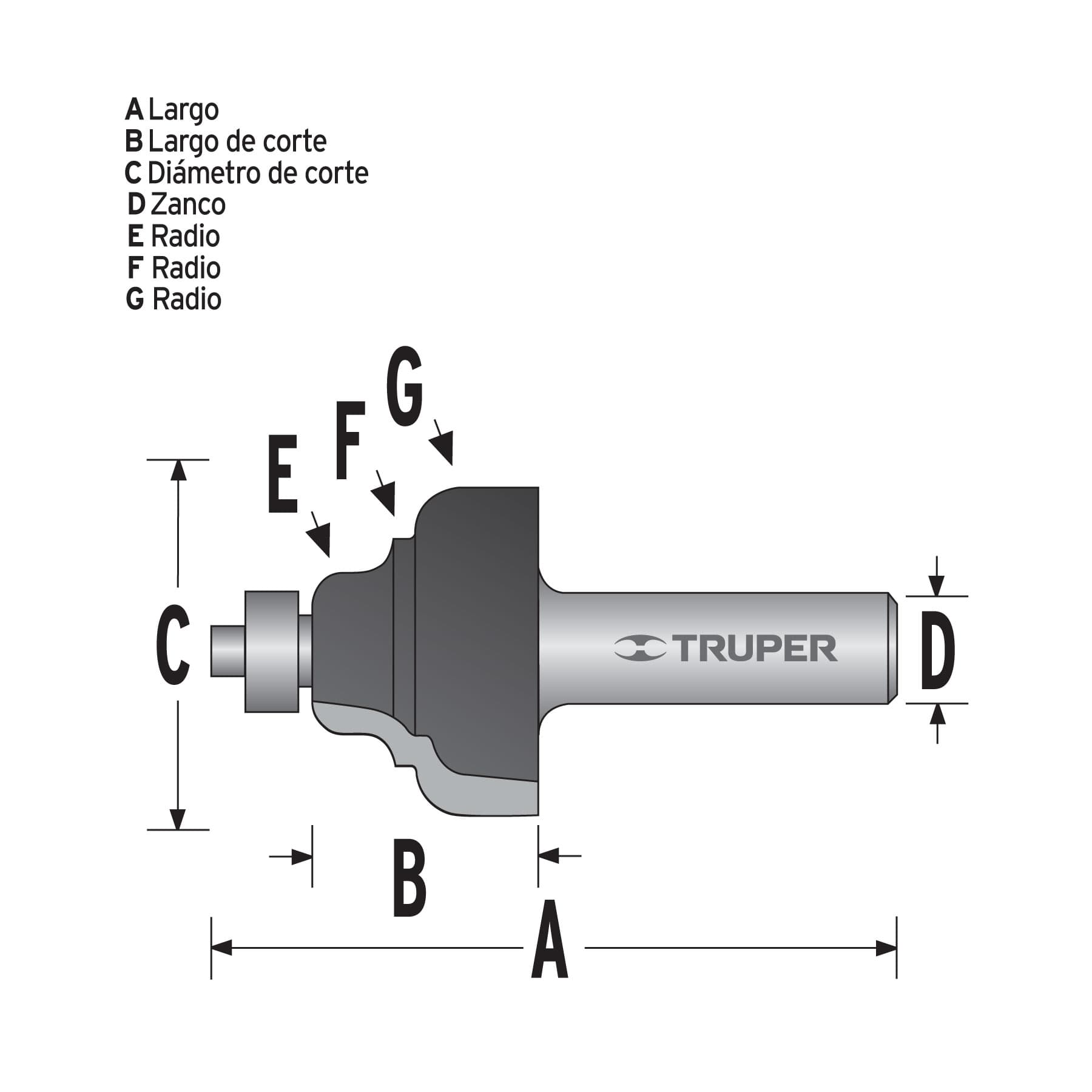 Broca para router, zafiro, 1-1/4", con balero, Truper