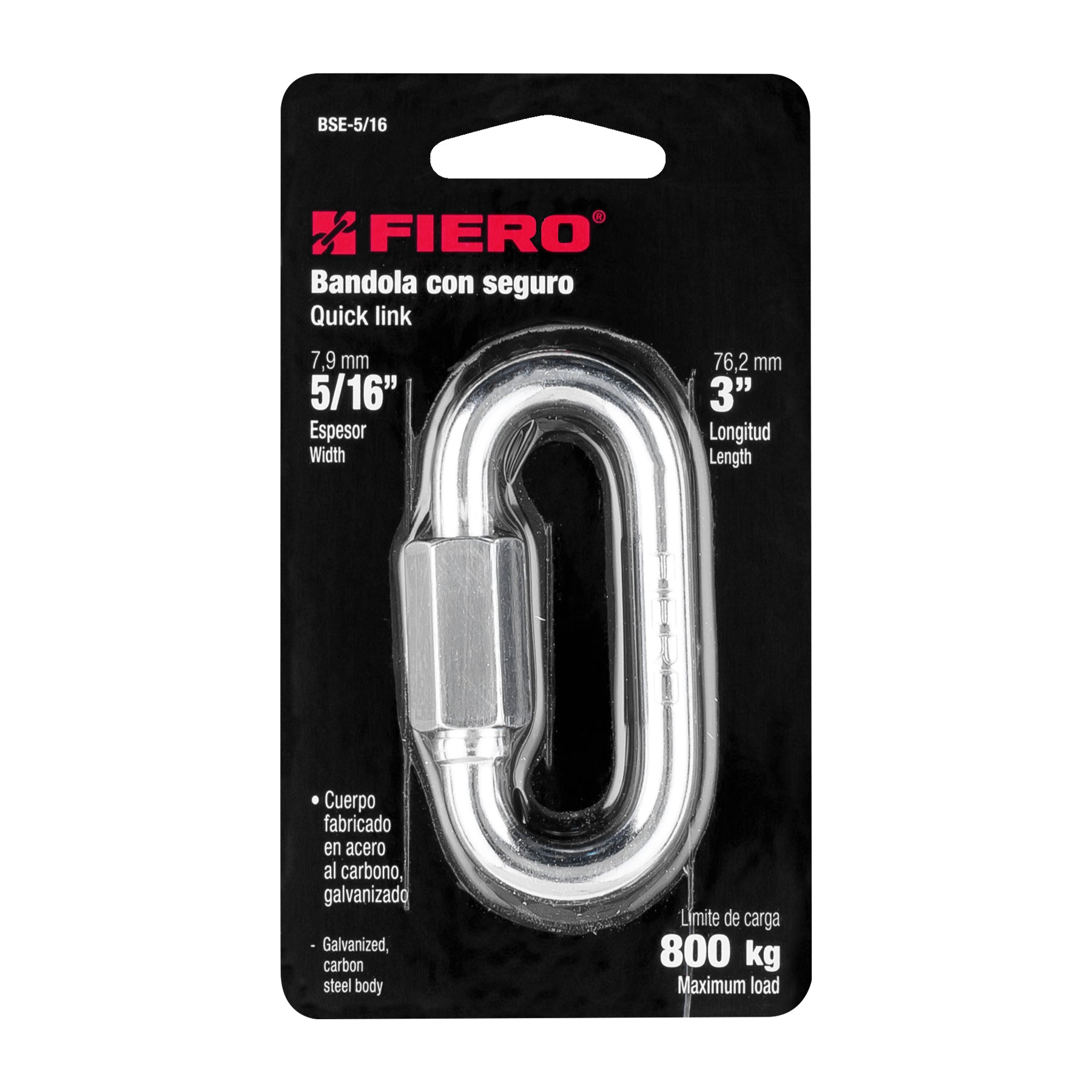 Bandola de acero de 5/16" con seguro, Fiero