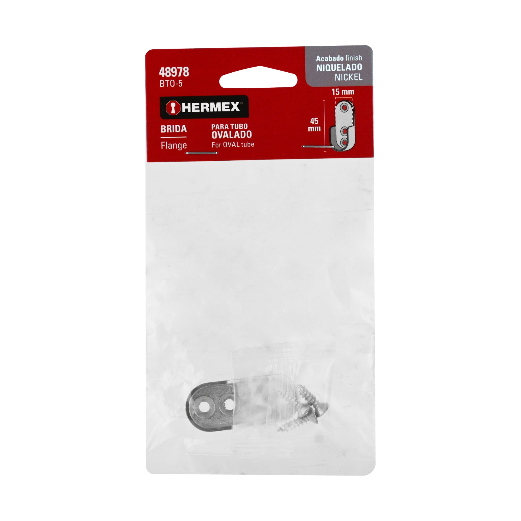 Brida niquelada para tubo ovalado de clóset, Hermex