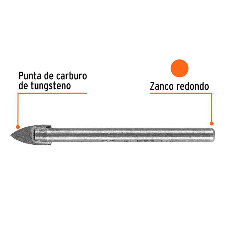 Broca para vidrio y azulejo de 1/4",  Truper