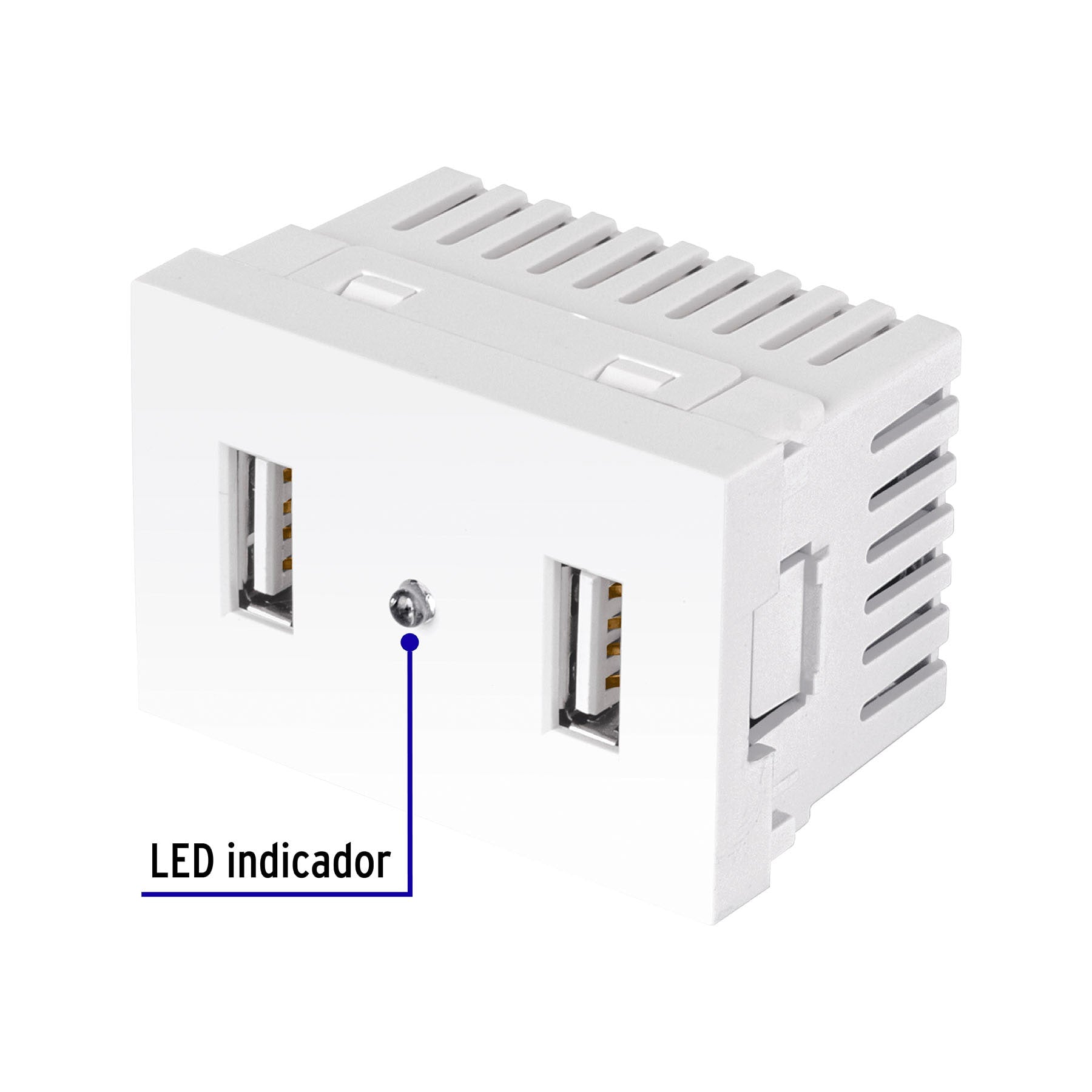Toma con 2 puertos USB blanco de 1.5 módeloulos, línea Lisboa