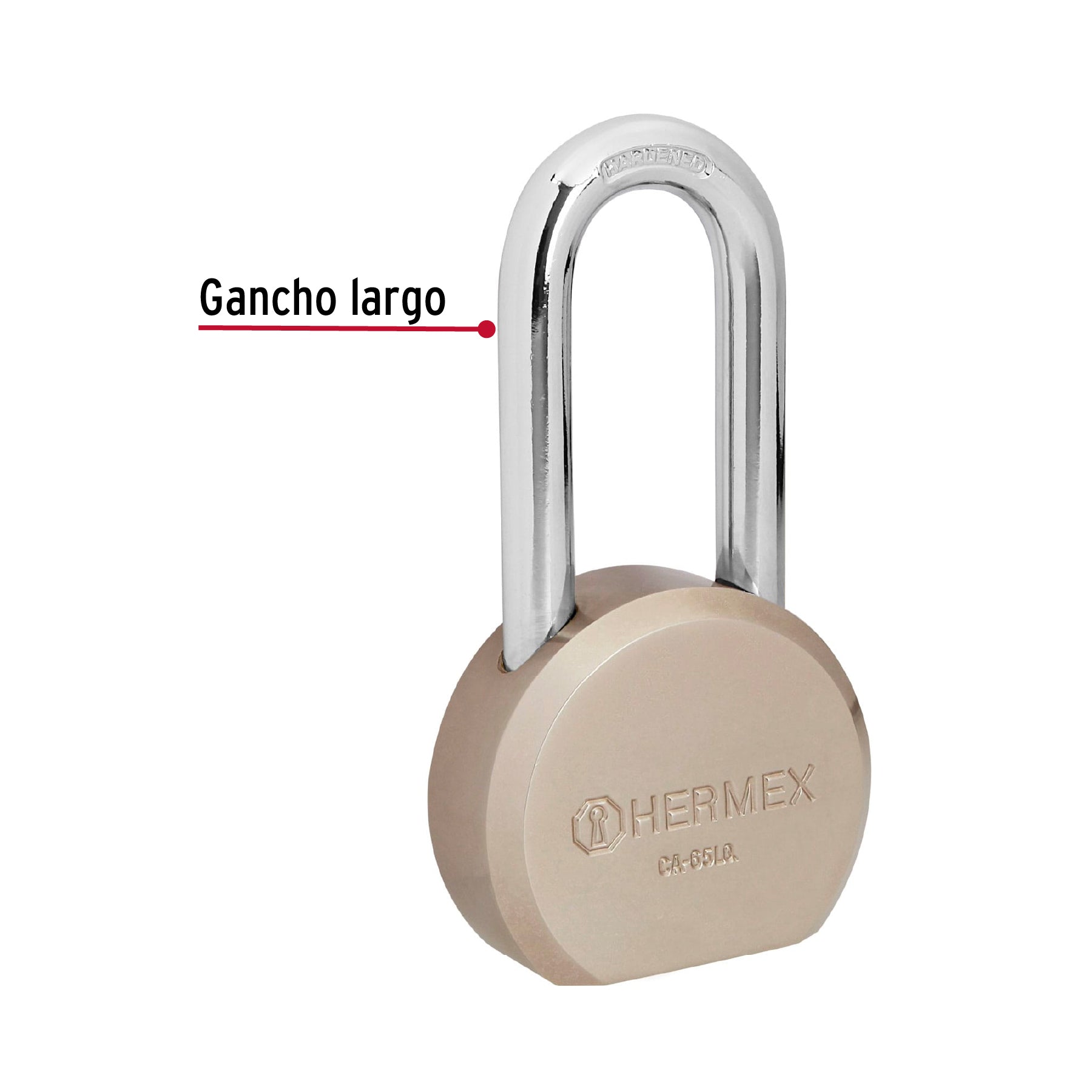 Candado redondo, 65mm, gancho largo, llave de puntos,blister