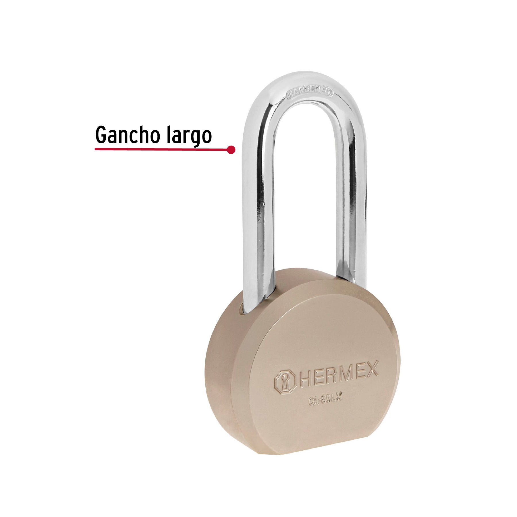 Candado redondo, 65mm, gancho largo, llave tetra, blister