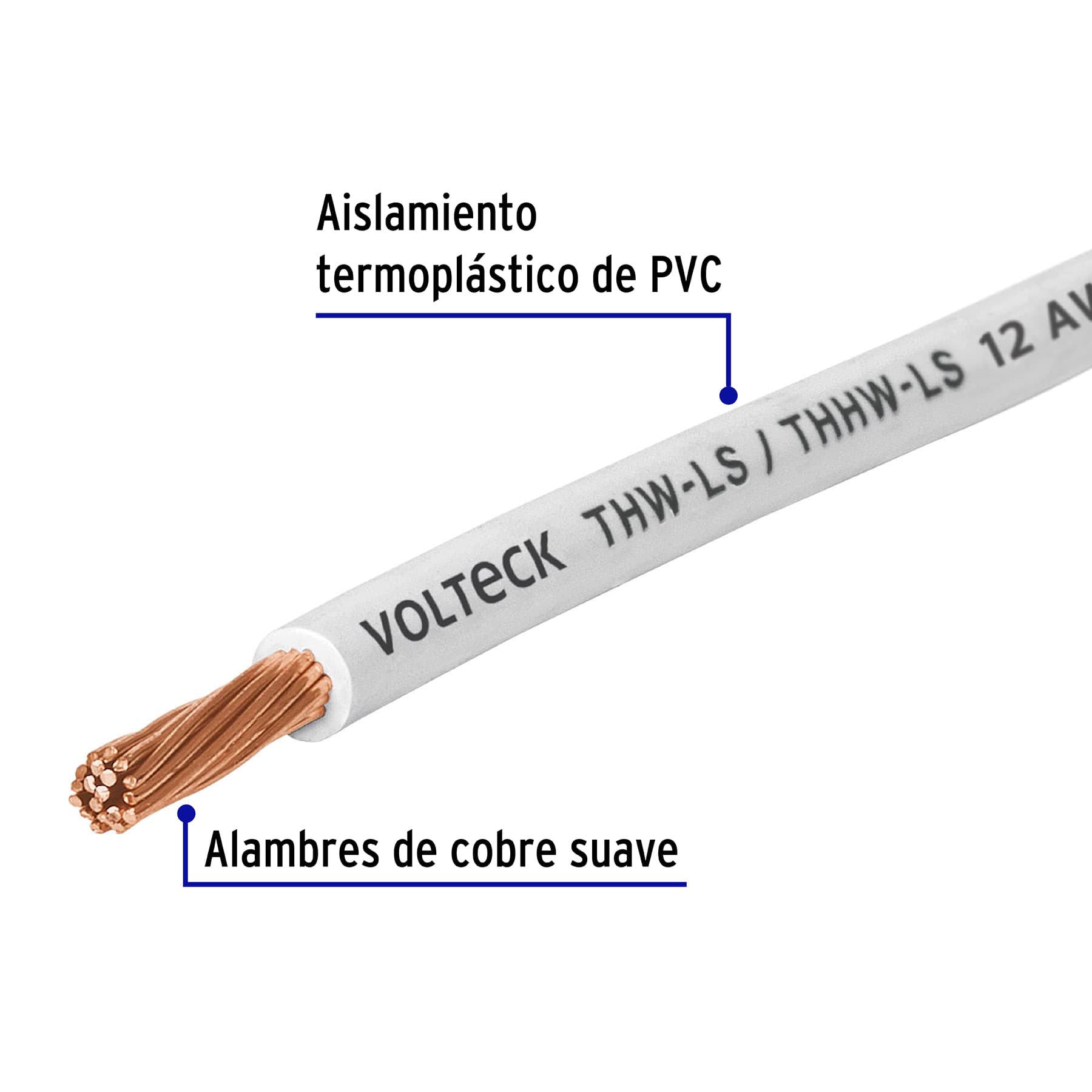 Carrete con 20 m de cable THHW-LS 12 AWG blanco, Volteck