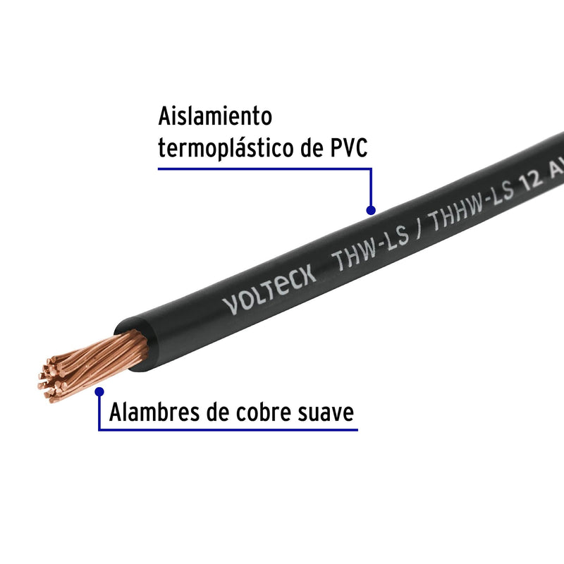 Rollo de 100 m de cable THHW-LS 12 AWG negro,  Volteck