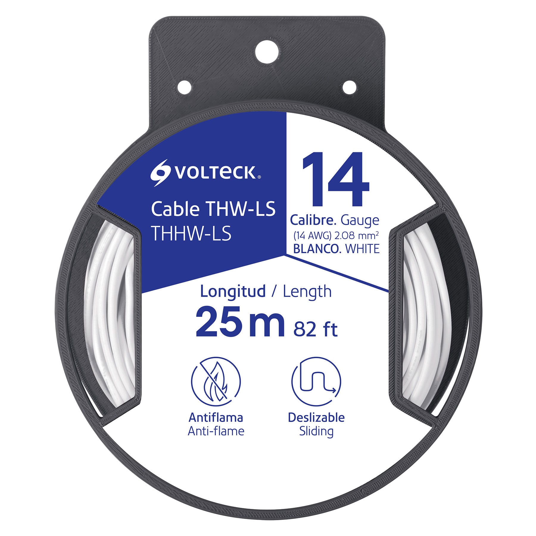 Carrete con 25 m de cable THHW-LS 14 AWG blanco, Volteck