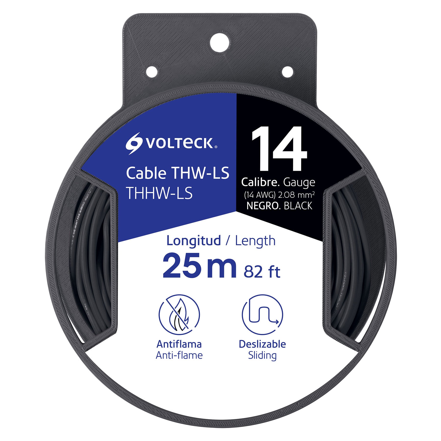 Carrete con 25 m de cable THHW-LS 14 AWG negro, Volteck