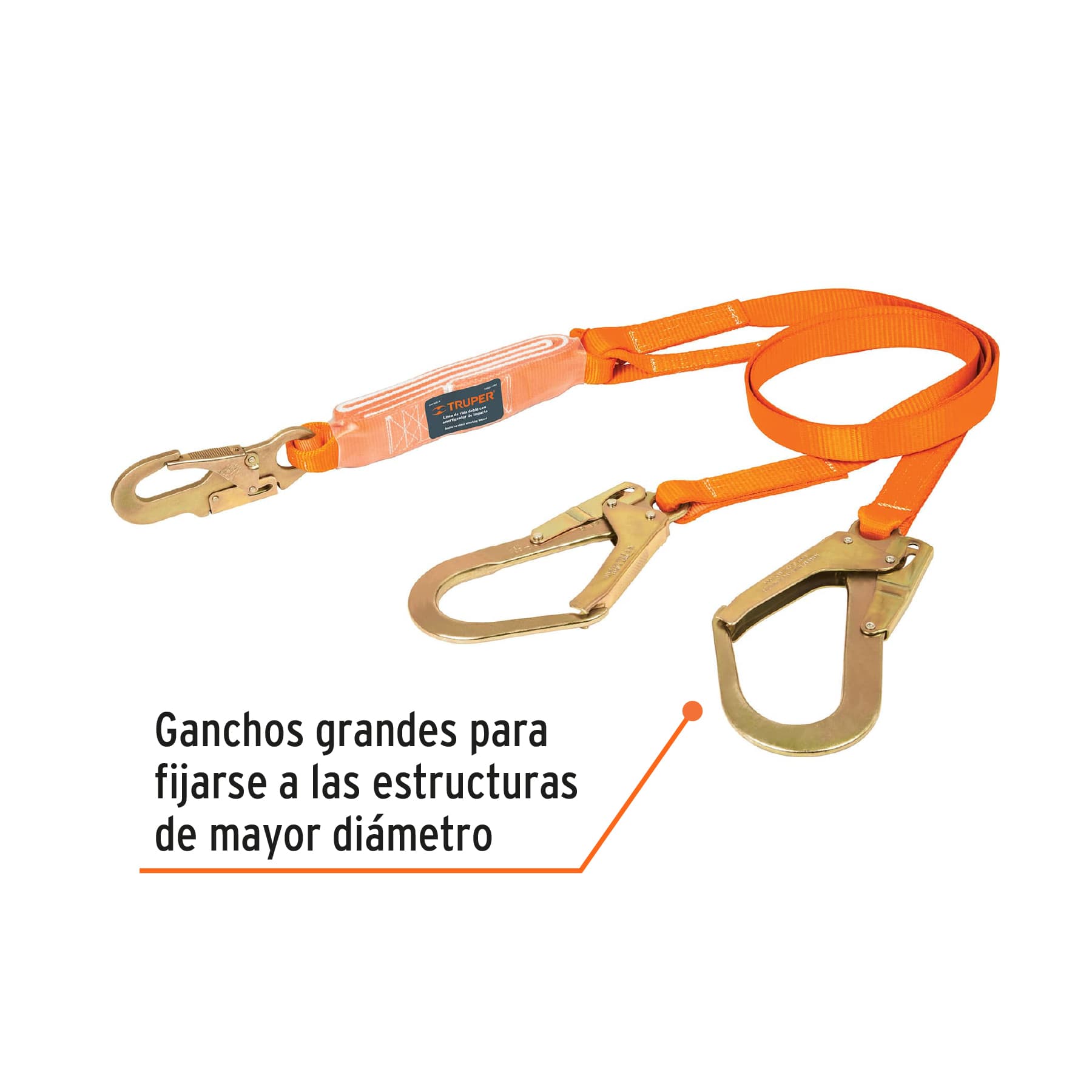 Línea vida absorbedor impacto doble brazo gancho grande, ANSI
