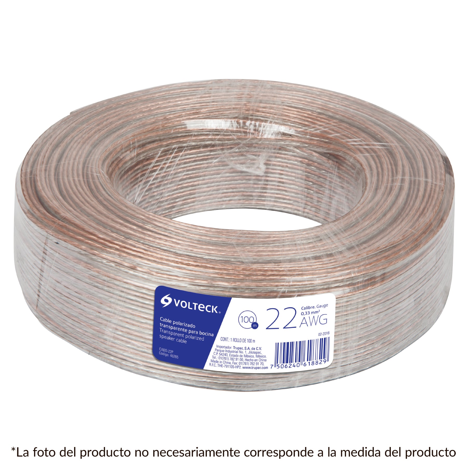 Rollo de 100 m cable polarizado transparente para bocina 16 AWG