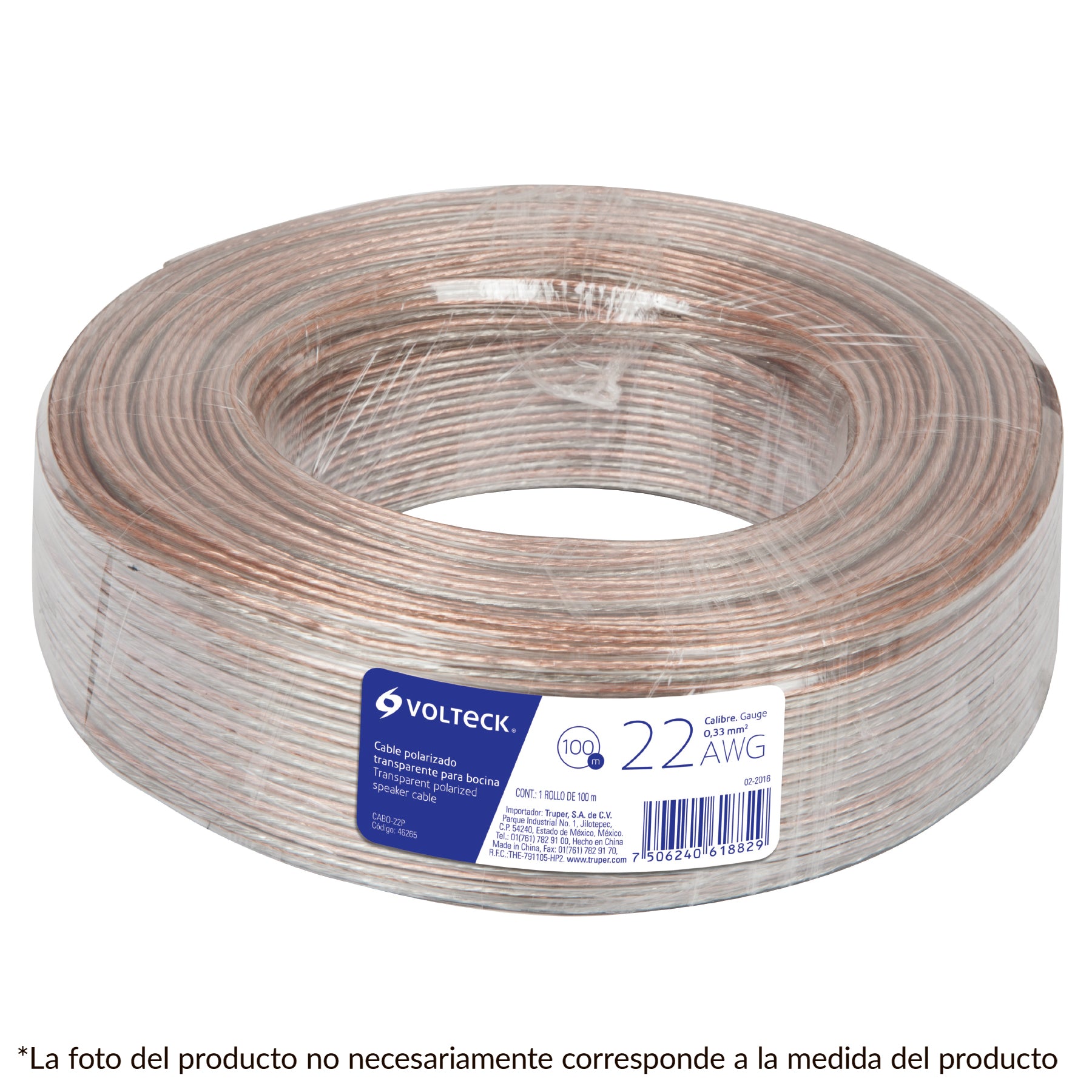 Rollo de 100 m cable polarizado transparente para bocina 20 AWG