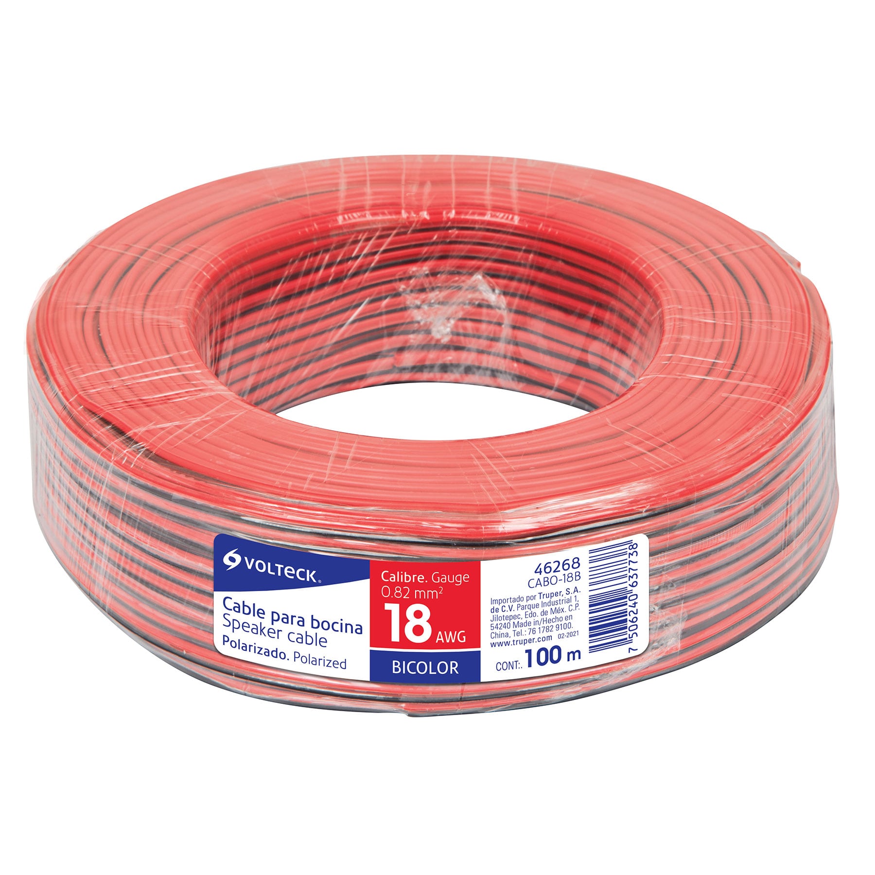 Rollo de 100 m de cable polarizado bicolor para bocina 22 AWG