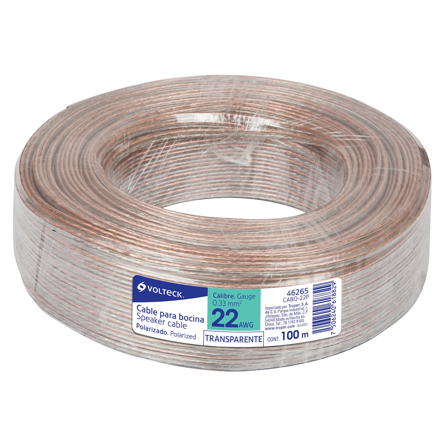 Rollo de 100 m cable polarizado transparente para bocina 22 AWG