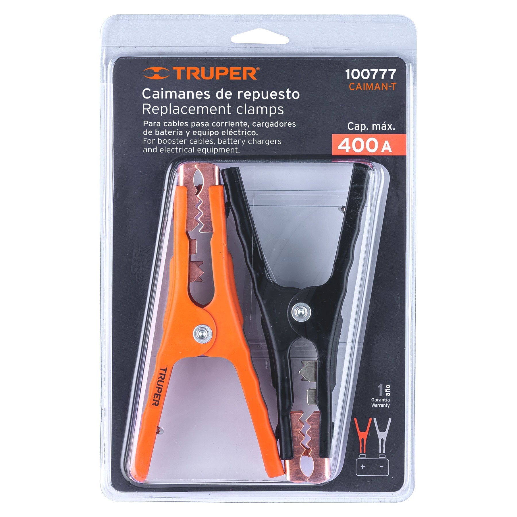 Blíster con 2 caimanes para cables pasa corriente, Truper