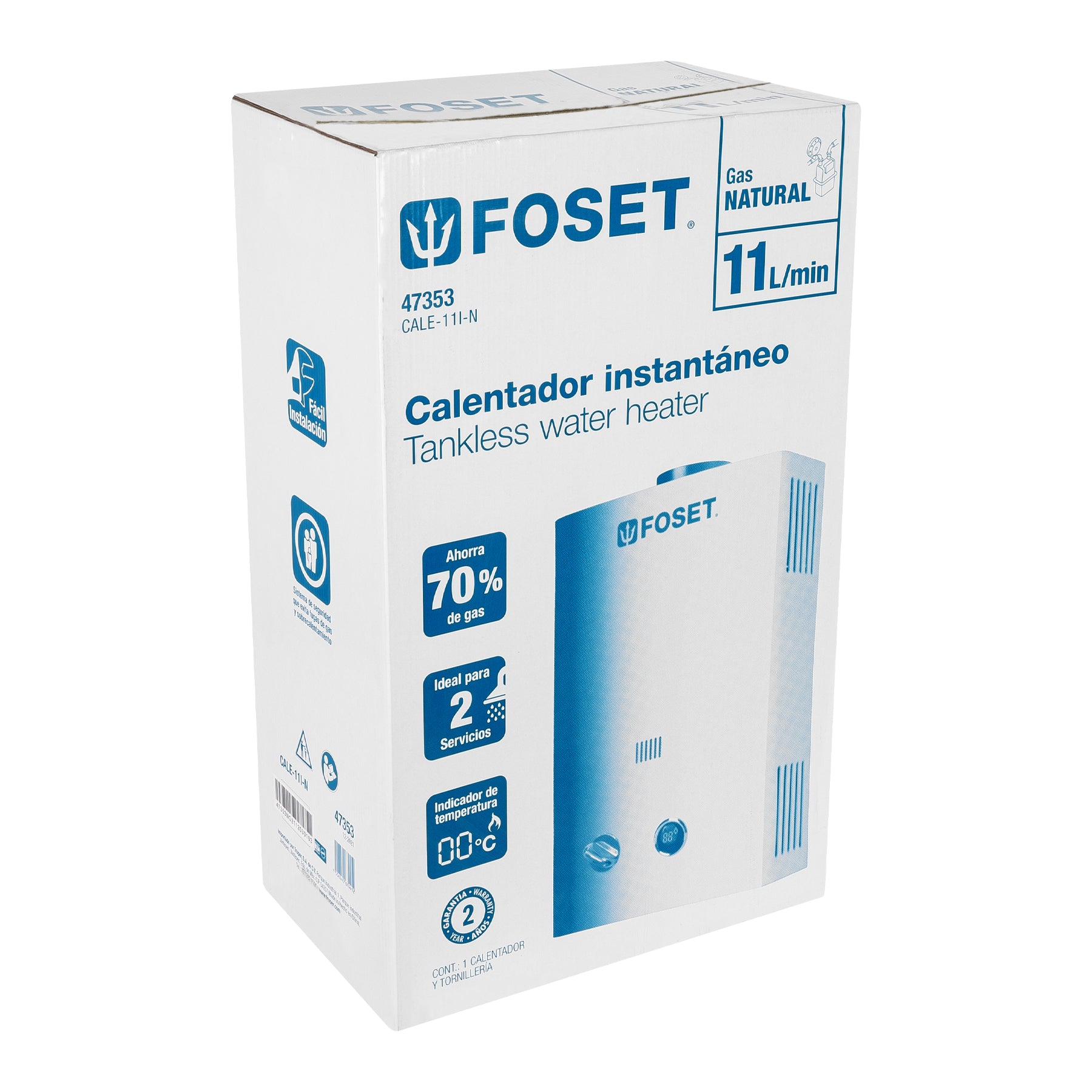 Calentador instantáneo, 11L, 2 servicios, gas natural, Foset