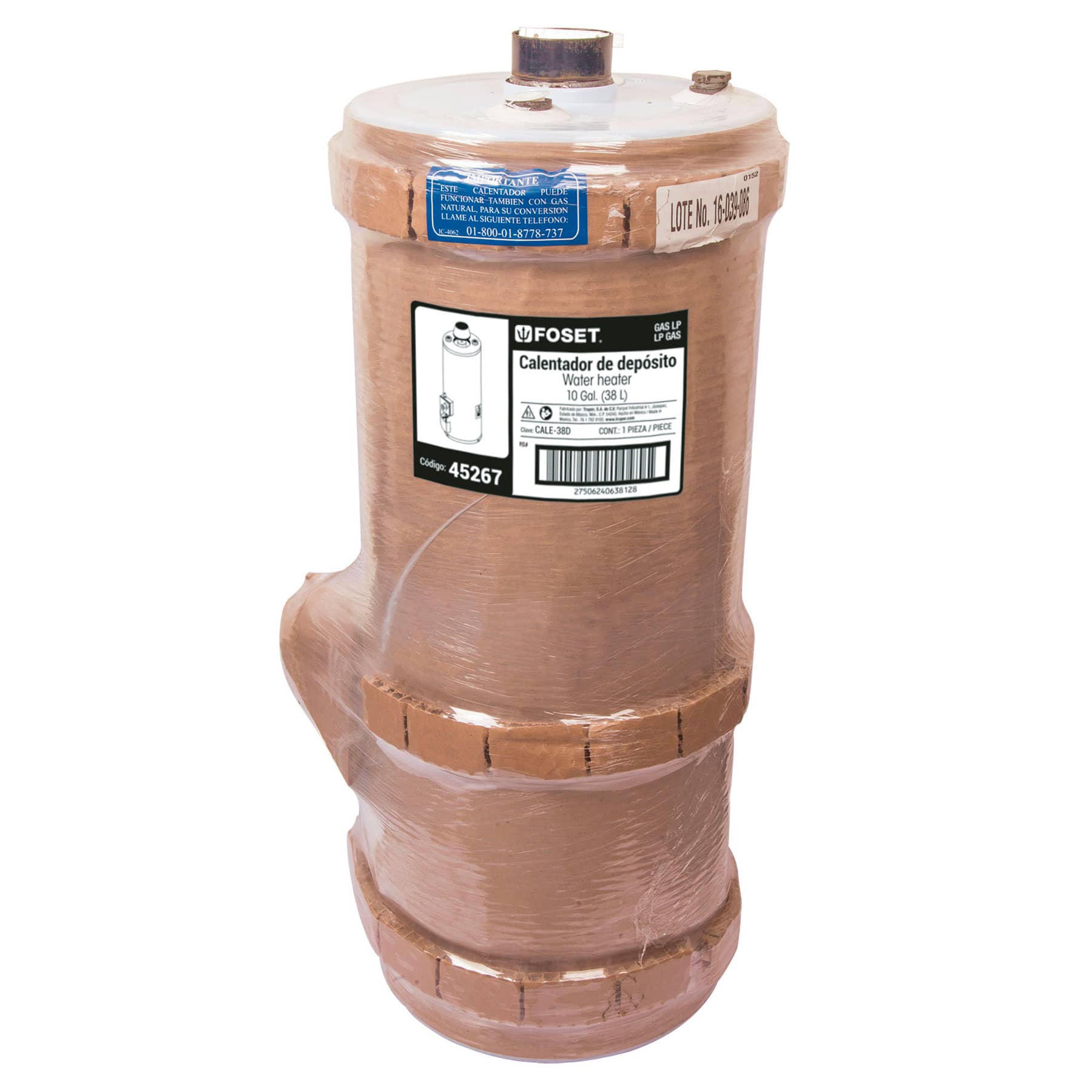 Calentador de depósito, 38L, 1 servicio, gas LP, Foset