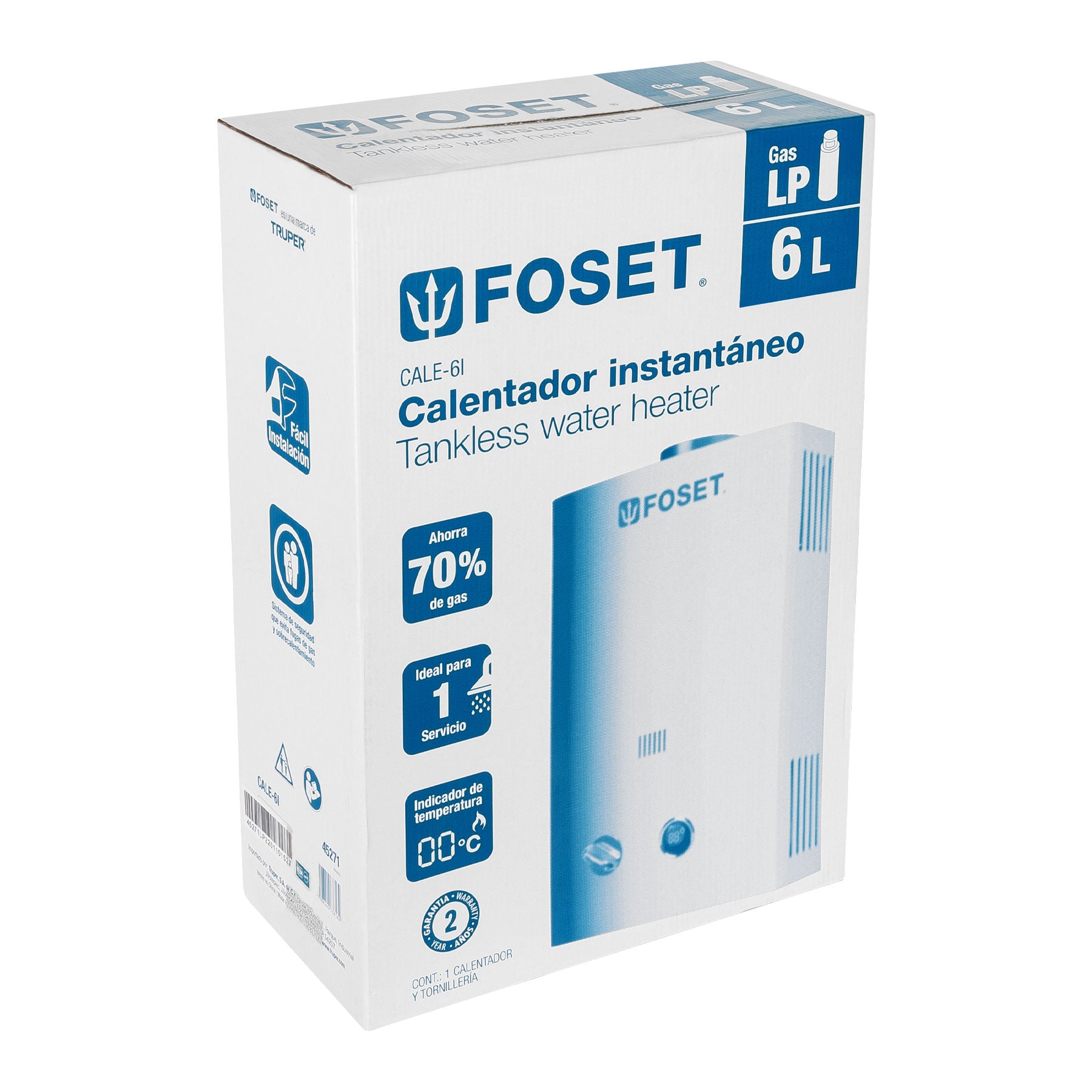 Calentador instantáneo, 6L, 1 servicio, gas LP, Foset