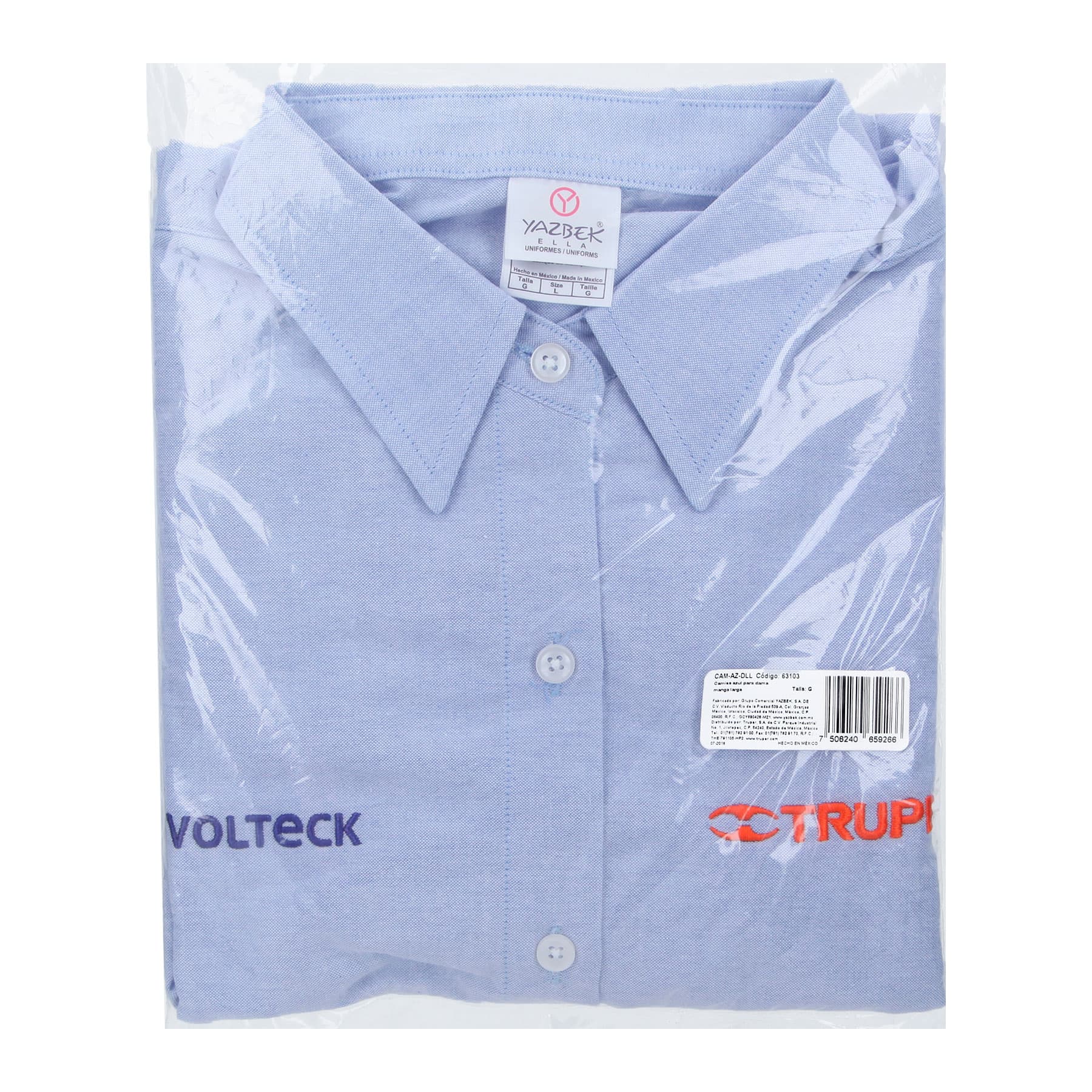 Camisa manga larga para mujer, azul, G, Truper