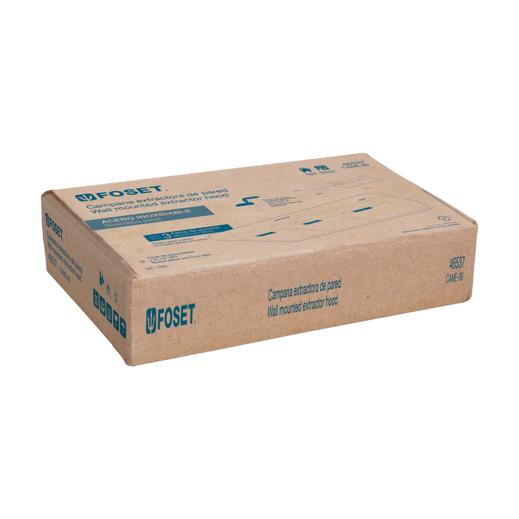 Campana extractora 80cm, empotrable, acero inoxidable, Foset