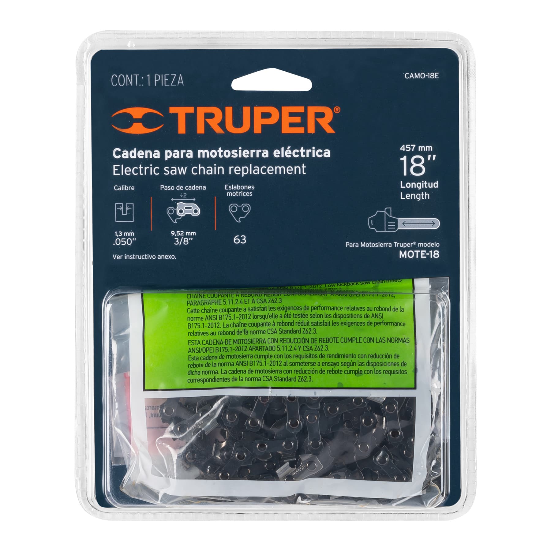 Cadena de repuesto para motosierra eléctrica 18", Truper
