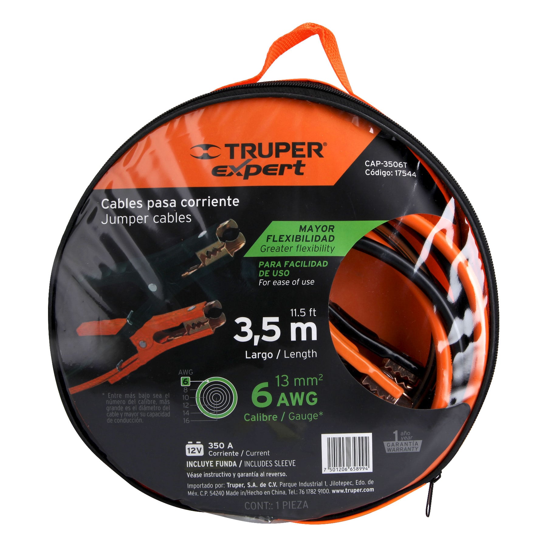 Cables pasa corriente 3.5 m, 350 A, 6 AWG, con funda, Expert