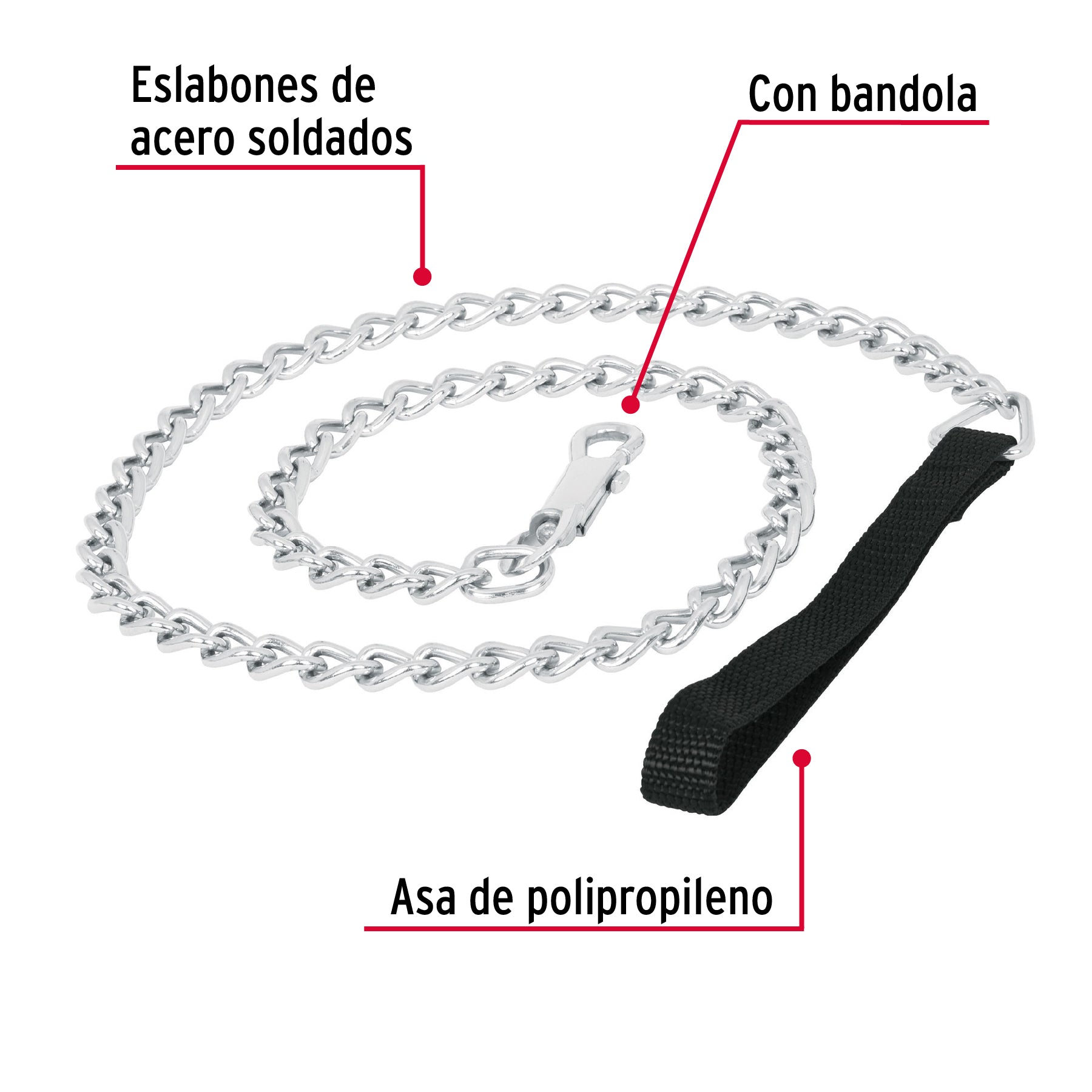 Correa de 1.2 m de paseo para perro, eslabón 4 mm, Fiero