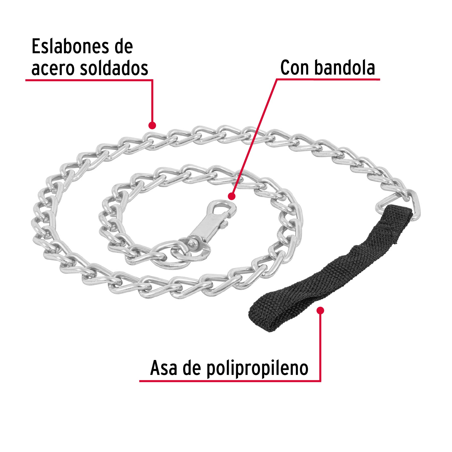 Correa de 1.2 m de paseo para perro, eslabón 5 mm, Fiero