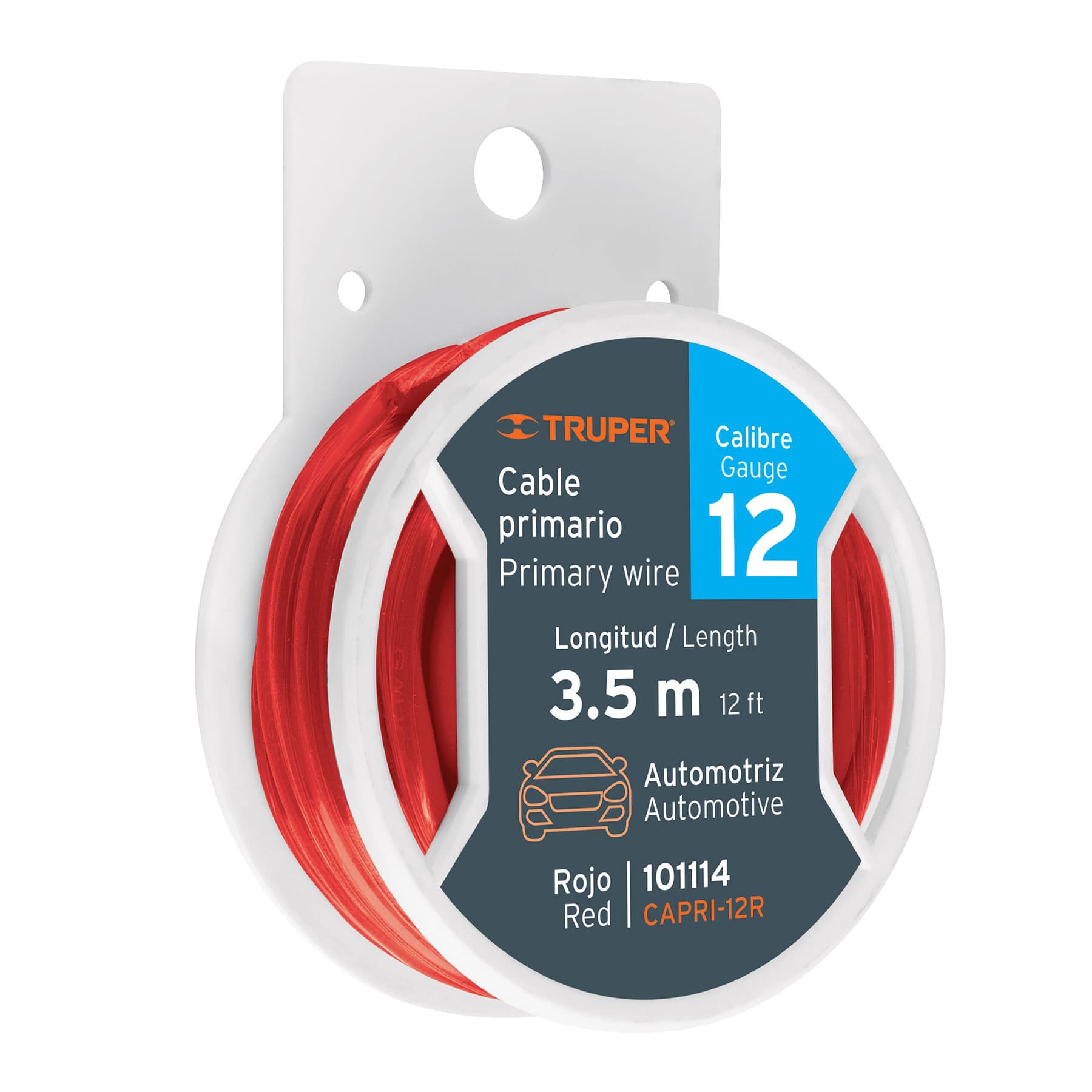Carrete con 3.5 m de cable primario rojo calibre 12, Truper
